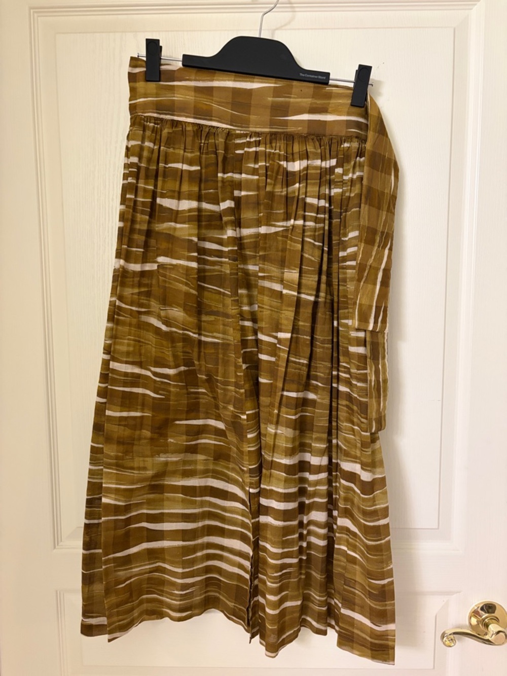 A-Line Midi Skirt in Olive Brown Stripe